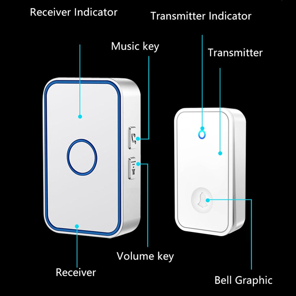 CACAZI FA78 Smart Wireless Doorbells Set with Transmitter / 2 Receiver Self-Generating Home Doorbell