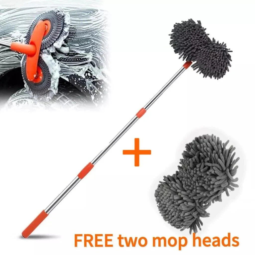 Microfiber Mop Wash Kit Telescopic Car Cleaning Brush With 4 Replacent Header - Show Gadgets