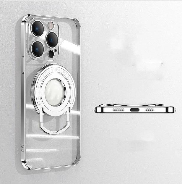 Iphone15 Pull Rod Magnetic Suction Phone Case Electroplating 14 Invisible Bracket 13ProMax Transparent Soft Cover - Show Gadgets