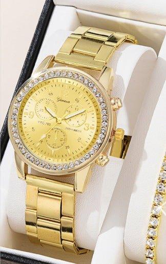 Women's Three - eye Quartz Diamond - embedded Watch - Show Gadgets