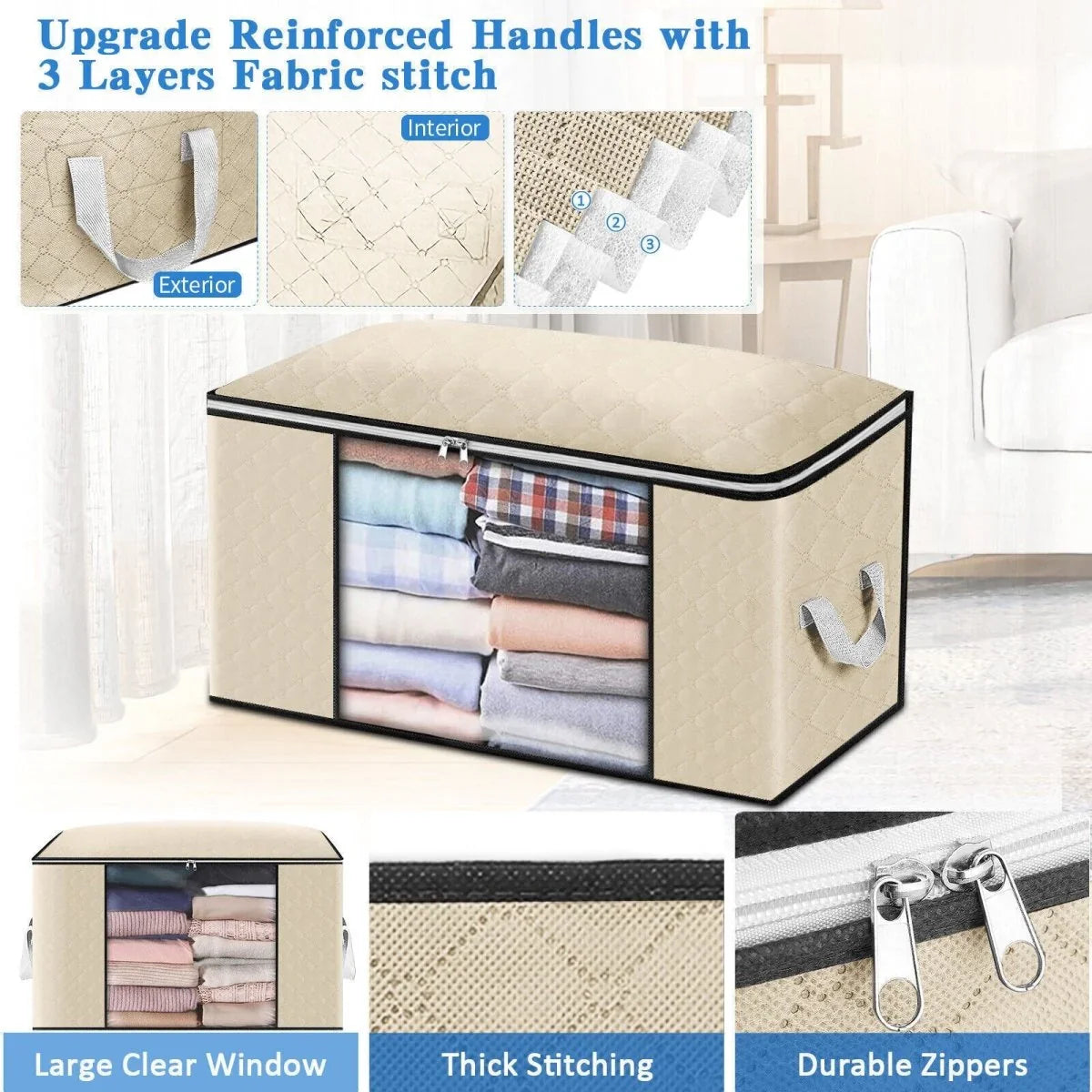 4PCS Clothes Organiser With Zip Underbed Wardrobe Cube Closet Box Organiser - Show Gadgets