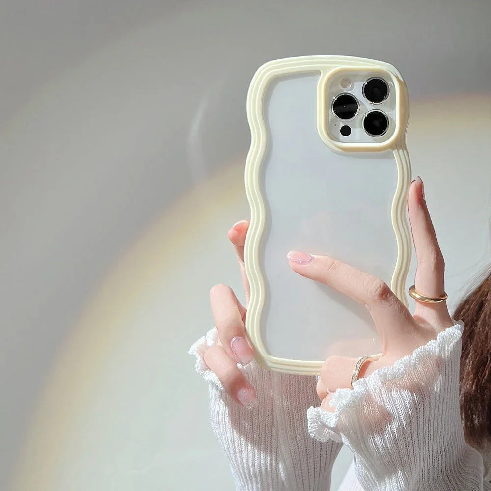 Wave Border Mobile Phone Case Solid Color Simple Candy Color - Show Gadgets