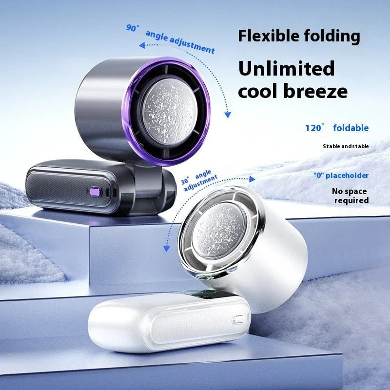 New Ice Pack High - Speed Handheld Eletirc Fan Speed Adjustable Folding Mini Fan Portable Outdoor Hanging Neck Small Fan - Show Gadgets