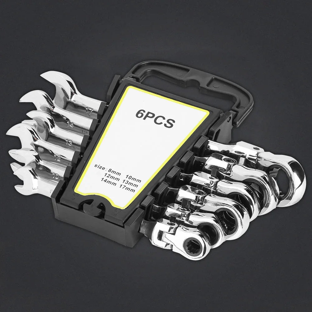 6Pcs Flexible Head Multi Functional Ratchet Conination Spanner Wrench 8 - 17mm Repair Tools Set - Show Gadgets