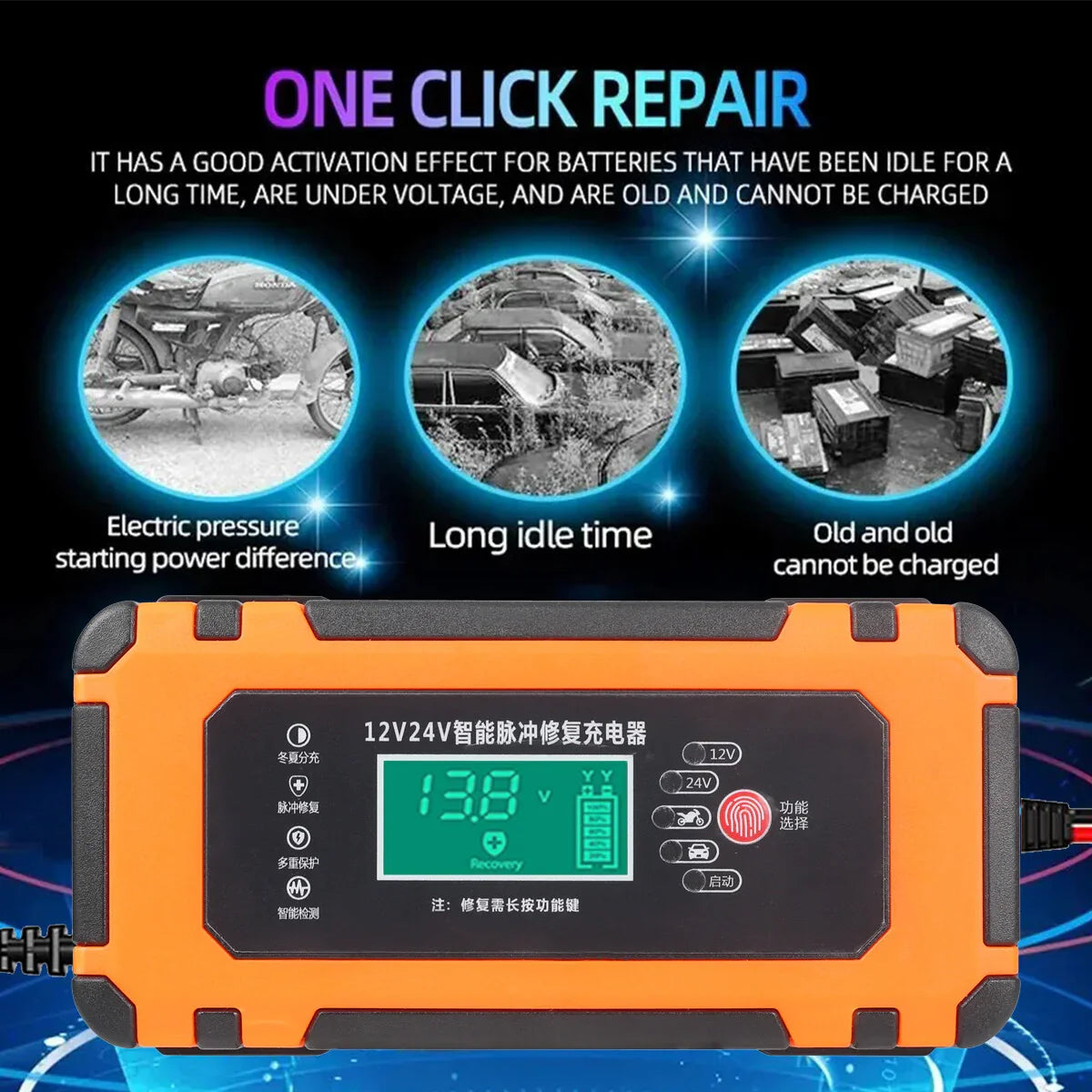 8A Smart Car Battery Fast Charger 12V Charger Automatic Pulse Repair AGM-GEL UK - Show Gadgets
