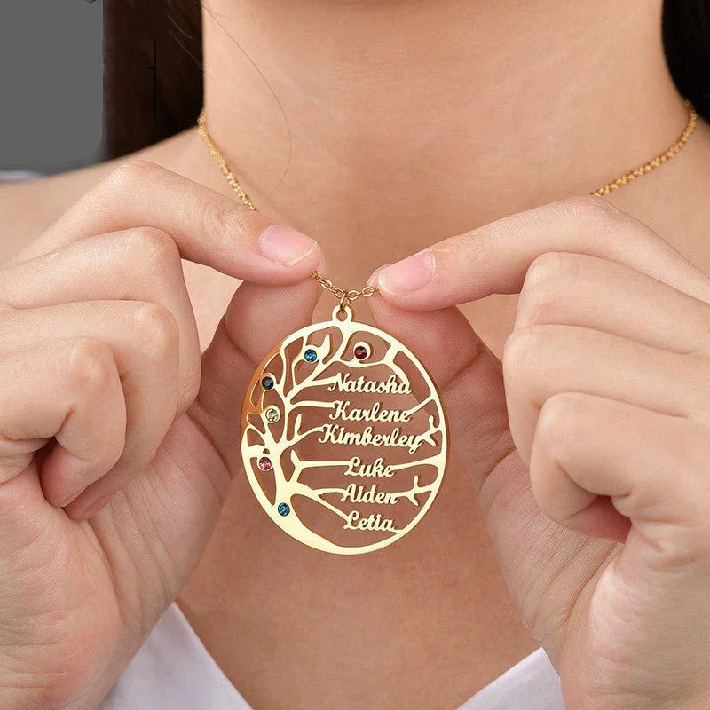 Personalized Stainless Steel Golden Tree of Life Custom Name Necklace - Show Gadgets