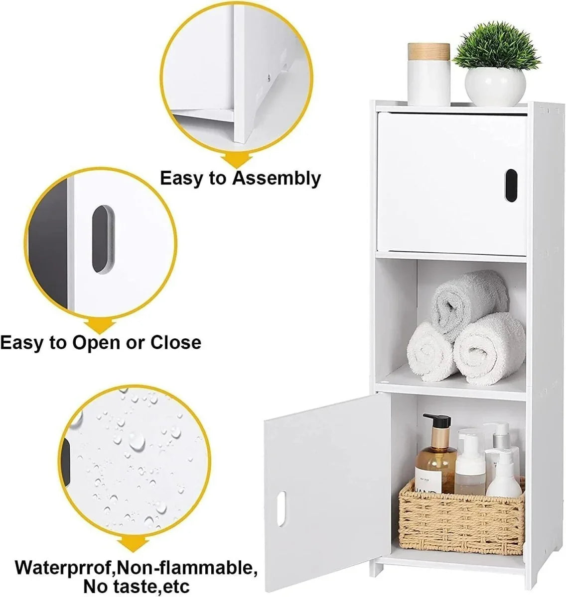 Waterproof Bathroom Storage Cabinet Free Standing Cabinet Organizer Unit White - Show Gadgets