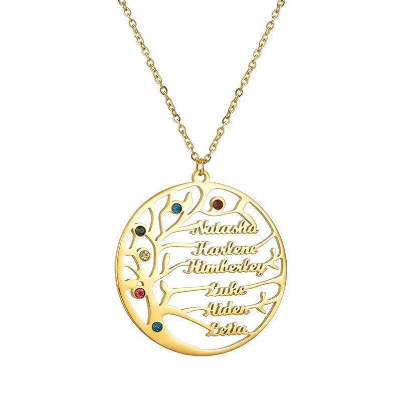 Personalized Stainless Steel Golden Tree of Life Custom Name Necklace - Show Gadgets