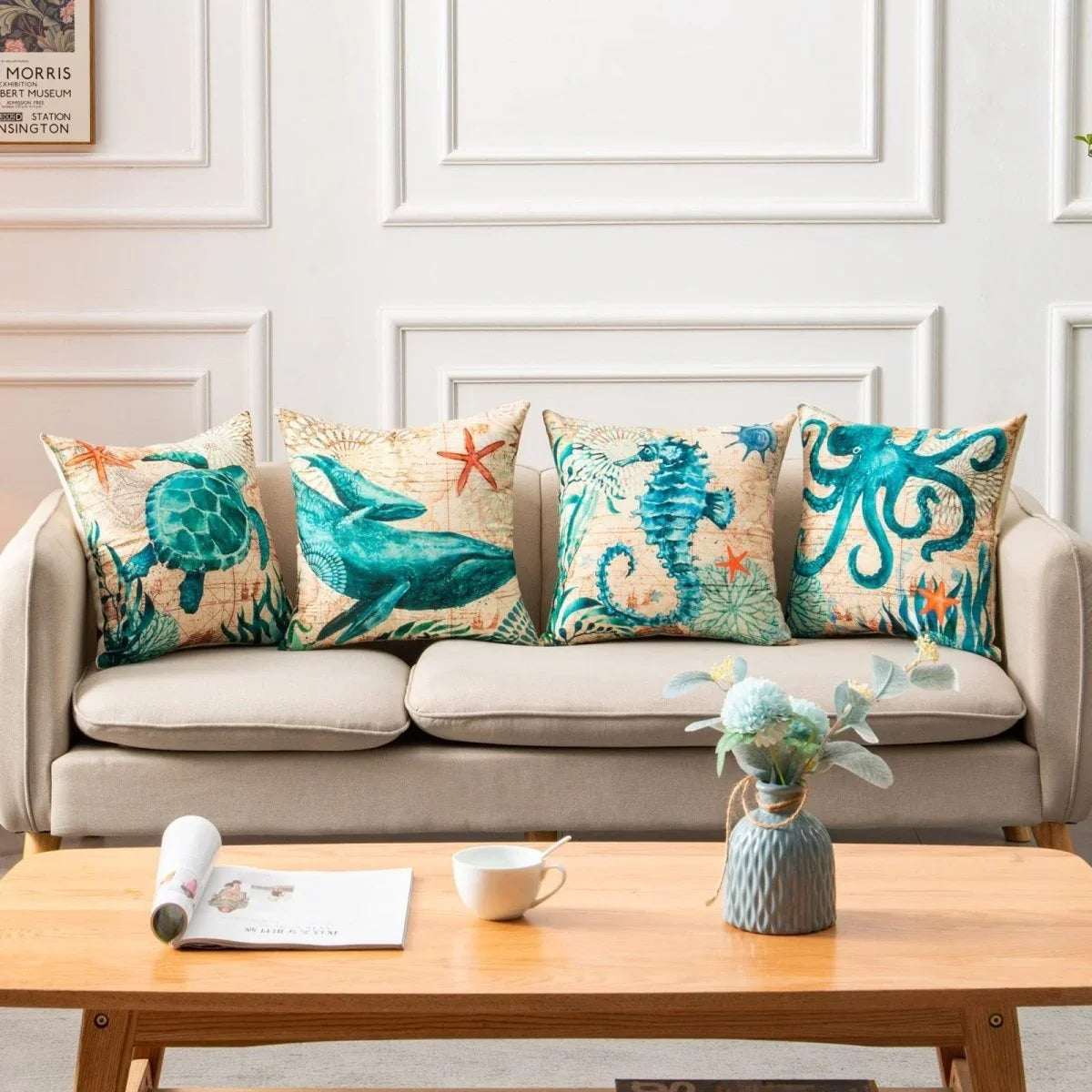 Cushion Covers Sea Turtle Printed Throw Pillow Cases For Home Decor Sofa Chair Seat - Show Gadgets