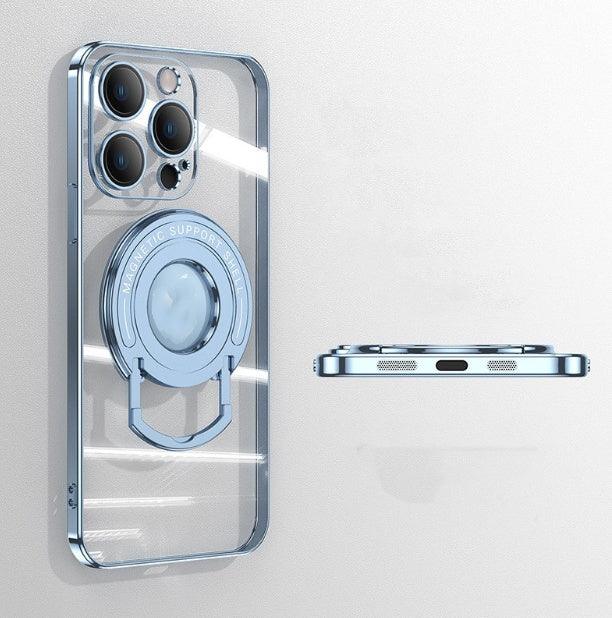 Iphone15 Pull Rod Magnetic Suction Phone Case Electroplating 14 Invisible Bracket 13ProMax Transparent Soft Cover - Show Gadgets