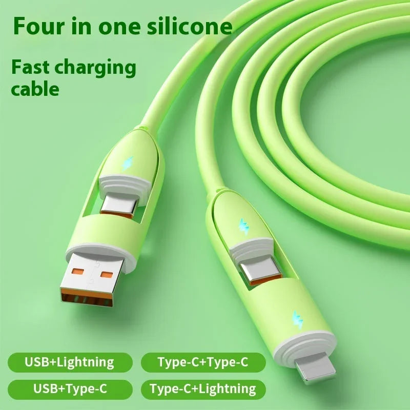 Four-in-one Silicone Fast Charge Data Cable - Show Gadgets