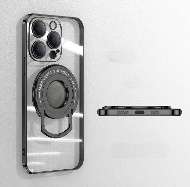 Iphone15 Pull Rod Magnetic Suction Phone Case Electroplating 14 Invisible Bracket 13ProMax Transparent Soft Cover - Show Gadgets