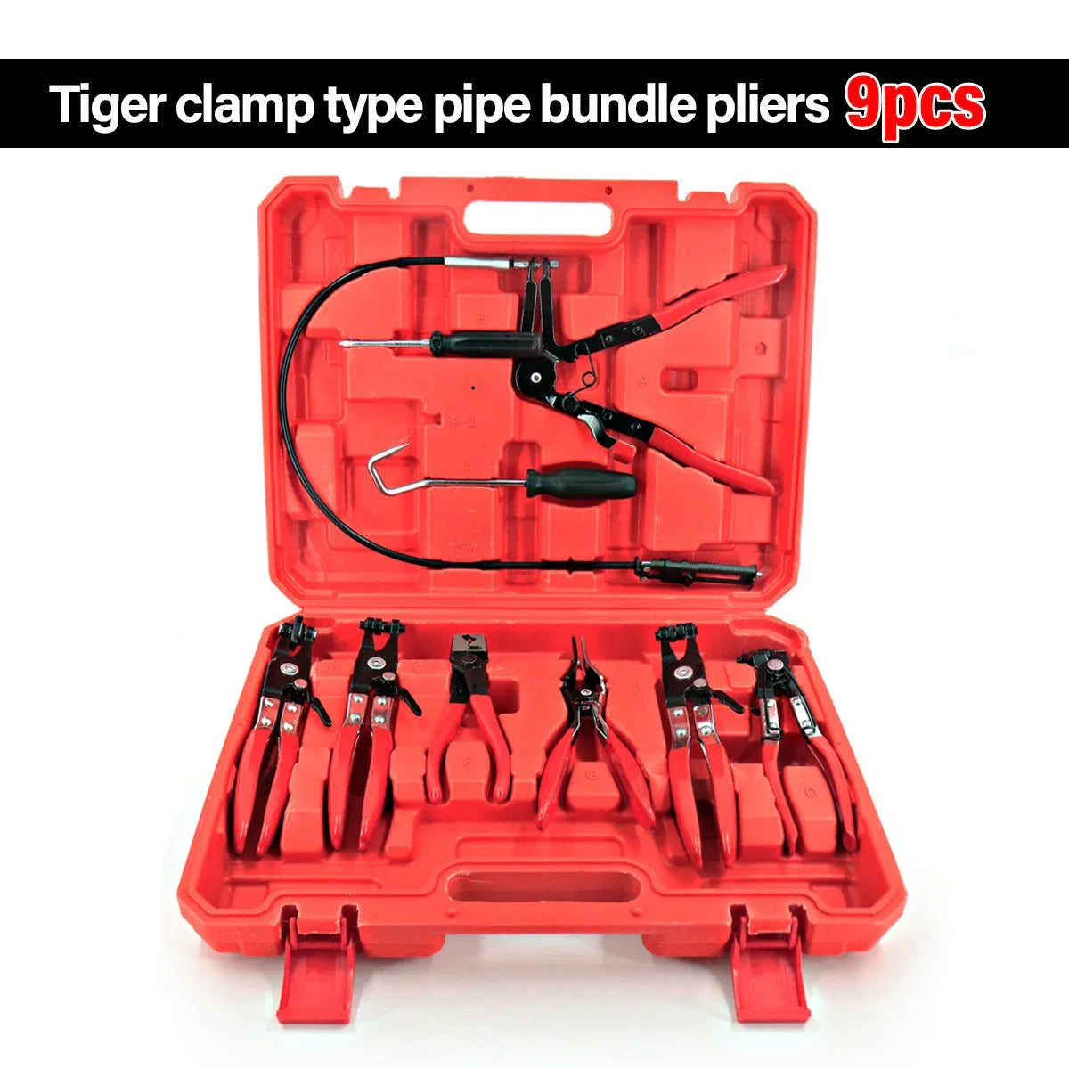 9Pc Hose Clamp Clip Pliers Kit Swivel Jaw Flat Angled Band Tool High Quality - Show Gadgets