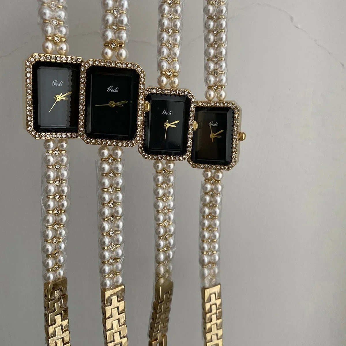 Silver Black Square Pearl Bracelet Diamond Fashion Quartz Watch - Show Gadgets
