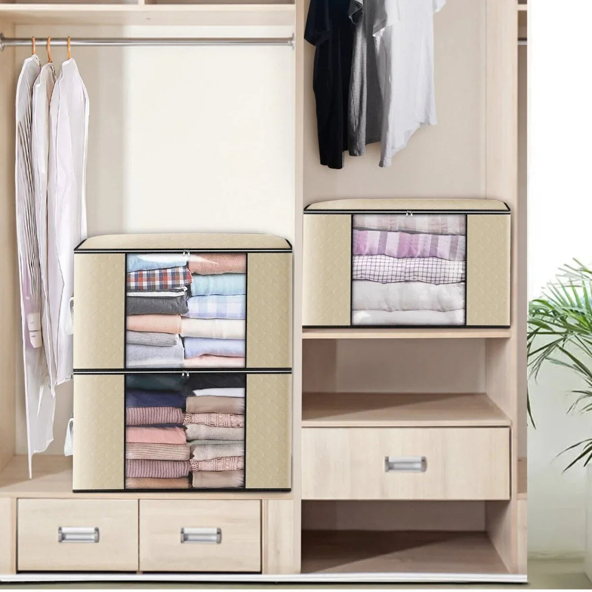 4PCS Clothes Organiser With Zip Underbed Wardrobe Cube Closet Box Organiser - Show Gadgets