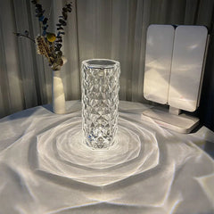 Nordic Crystal Lamp USB Table Lamps Bedroom Touch Dimming Atmosphere Diamond Night Light Rose Projector Lamp Decor - Show Gadgets