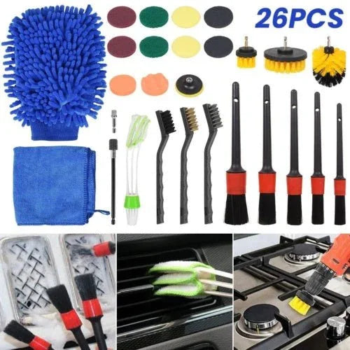 26Pcs Car Detailing Brush Set Soft Brushes Interior Wheel Valet Pro Cleaning Kit - Show Gadgets