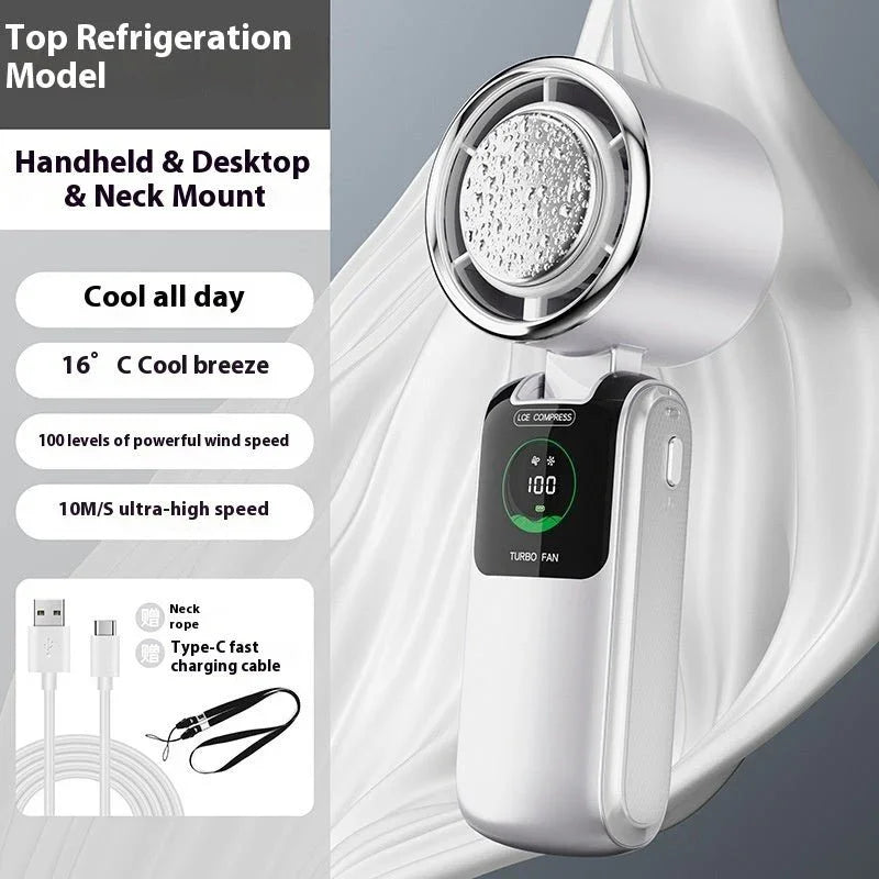New Ice Pack High - Speed Handheld Eletirc Fan Speed Adjustable Folding Mini Fan Portable Outdoor Hanging Neck Small Fan - Show Gadgets
