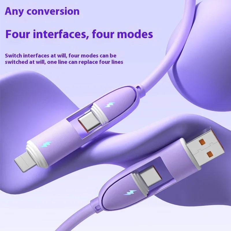 Four-in-one Silicone Fast Charge Data Cable - Show Gadgets