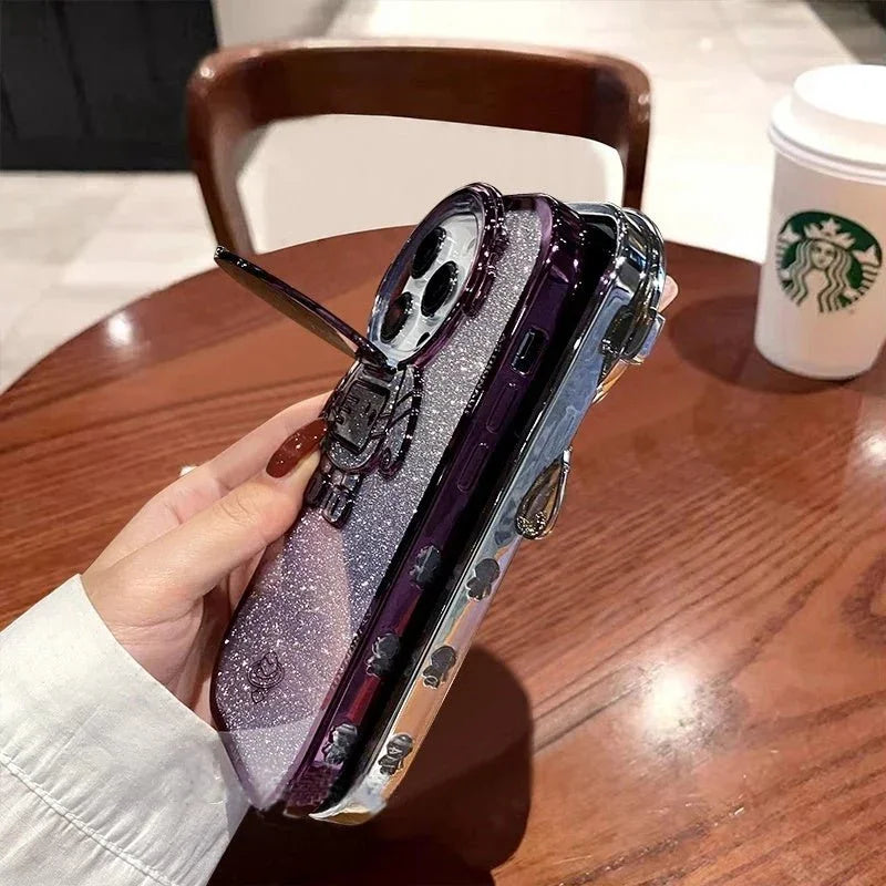 Glitter Astronaut Camera Stand Phone Case For I14 13 12 11 Pro Max XR 14 Plus Invisible Lens Bracket Plating Soft Cover - Show Gadgets
