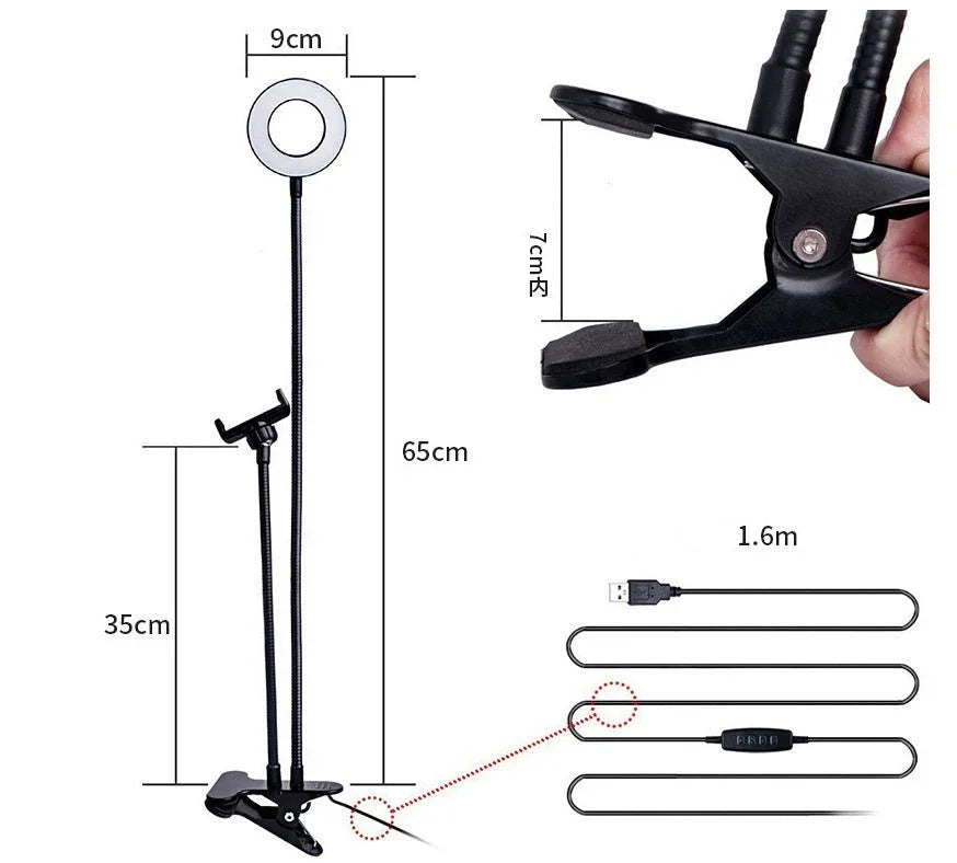 LED Selfie Ring Light for Live Adjustable Makeup Light - 8cm Stand - Show Gadgets