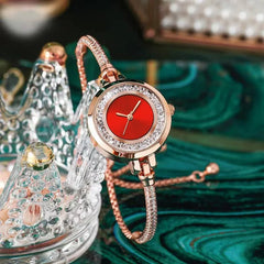 Women's Thin Strap Bracelet Watch Rhinestone Quicksand Small Dial Bracelet Watch Retractable Adjustable Watch - Show Gadgets