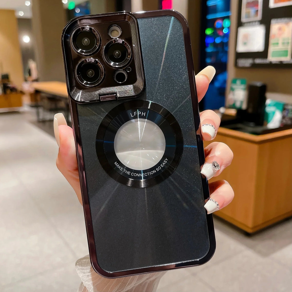 Electroplated Phone Case Luxury Plating CD Pattern Magsafe Bracket Case For 12 13 14 Pro Max Invisible Camera Stand Holder Lens Holder Magnetic Suction - Show Gadgets