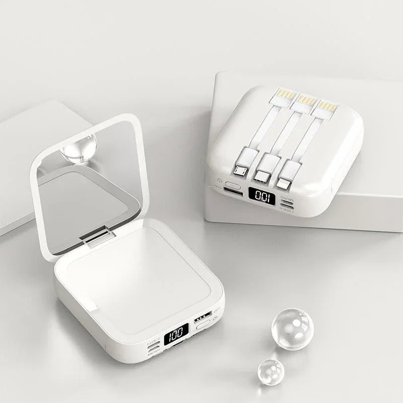 Beauty Mirror Power Bank Comes With Cable Portable Mini - Show Gadgets
