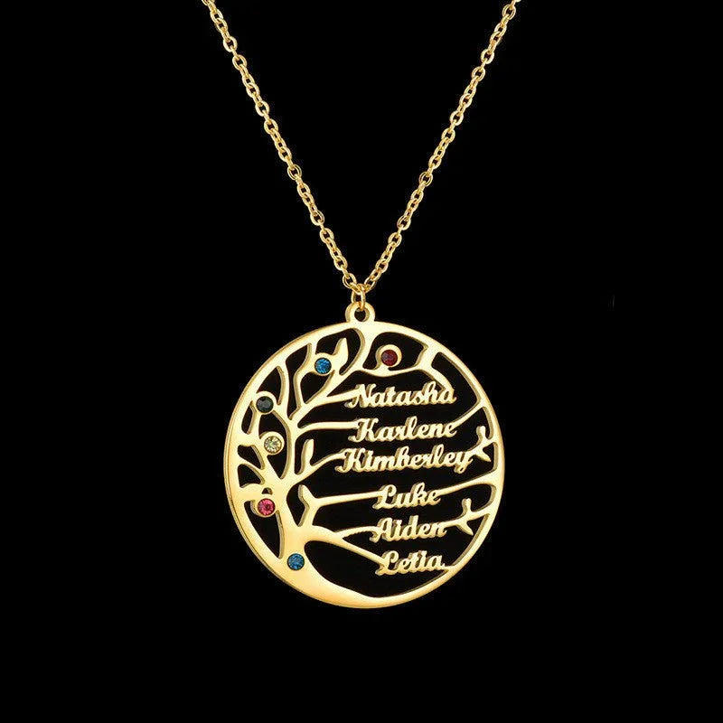 Personalized Stainless Steel Golden Tree of Life Custom Name Necklace - Show Gadgets