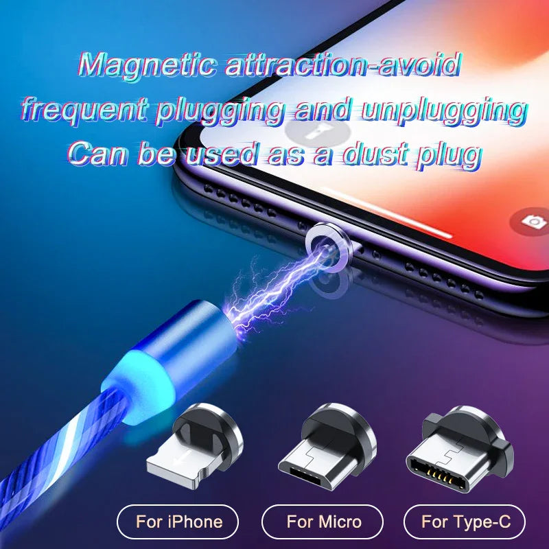 Magnetic Charging Cable Streamer Fast Charging Cable Lighting Micro USB Cable LED Magnet Charger Type-C Cable - Show Gadgets