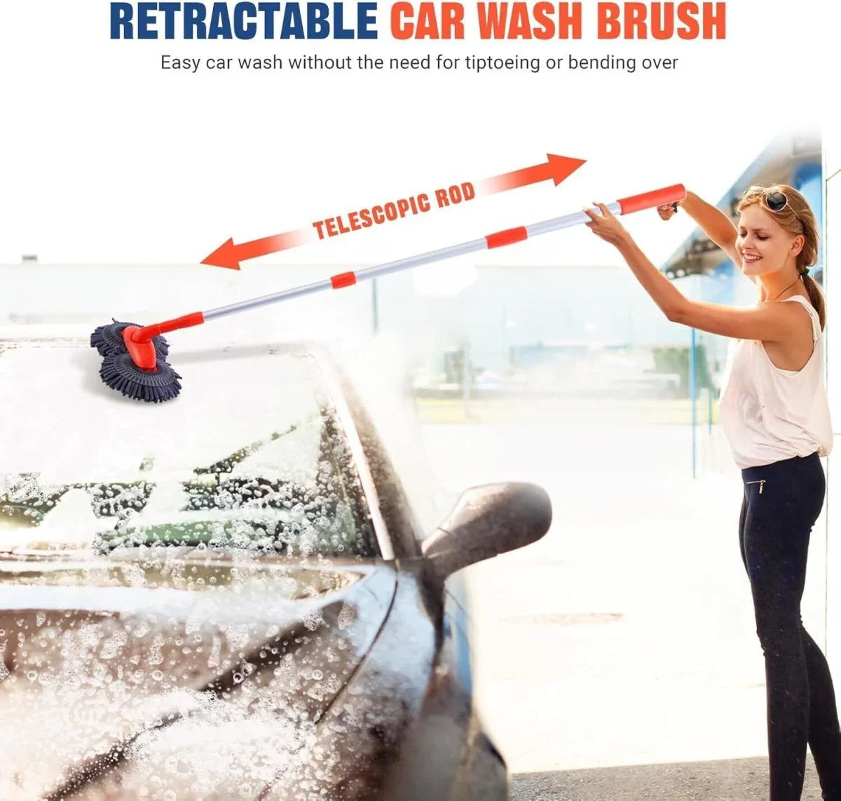 Microfiber Mop Wash Kit Telescopic Car Cleaning Brush With 4 Replacent Header - Show Gadgets
