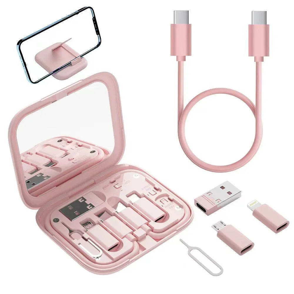 Multifunction Data Cable Digital Storage Box Charging Mirror Hidden Mobile Phone Holder - Show Gadgets