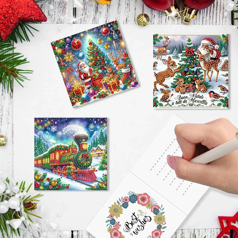 Christmas Holiday Diamond Painted Spot Drill Greeting Cards – Set of 6 Unique Styles - Show Gadgets
