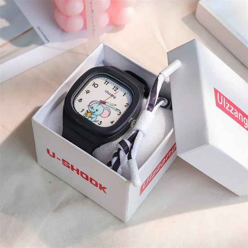 Cute Silicone Trendy Luminous Sports Student Square Good-looking Watch - Show Gadgets