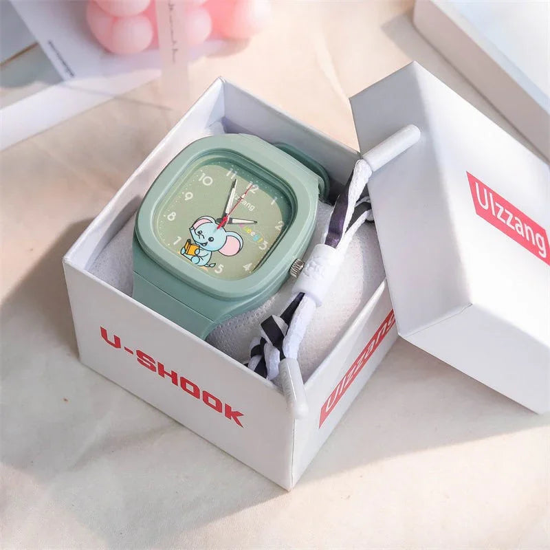 Cute Silicone Trendy Luminous Sports Student Square Good-looking Watch - Show Gadgets