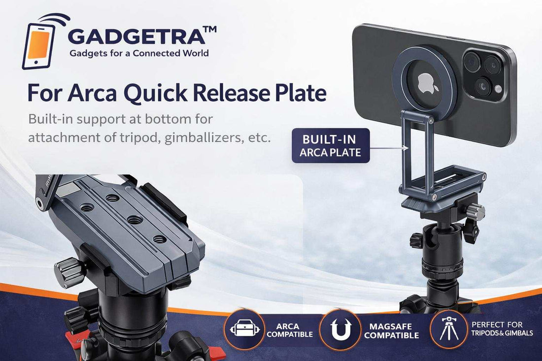 GADGETRA Magnetic Phone Stand, MagSafe Compatible Adjustable Phone Holder – Foldable Desk Stand, Selfie Stick & Floor Stand – Strong Magnetic Grip for iPhone & Smartphones (4”–7”)