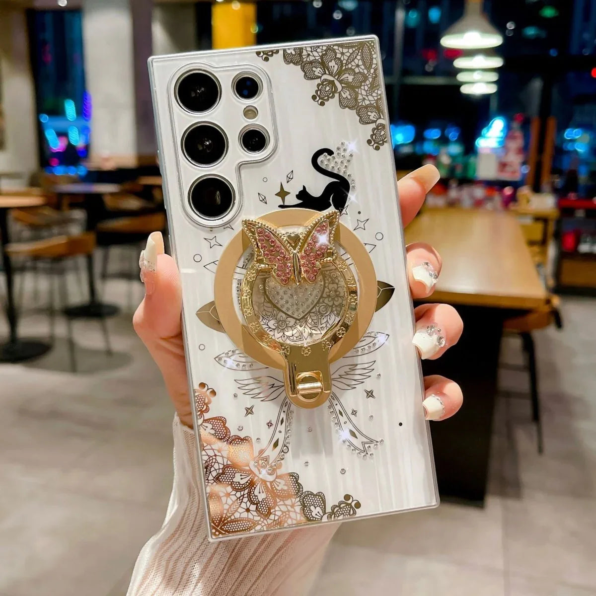 Minimally Designed Diamond Encrusted Butterfly Stand Phone Case - Show Gadgets
