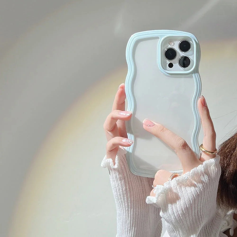 Wave Border Mobile Phone Case Solid Color Simple Candy Color - Show Gadgets