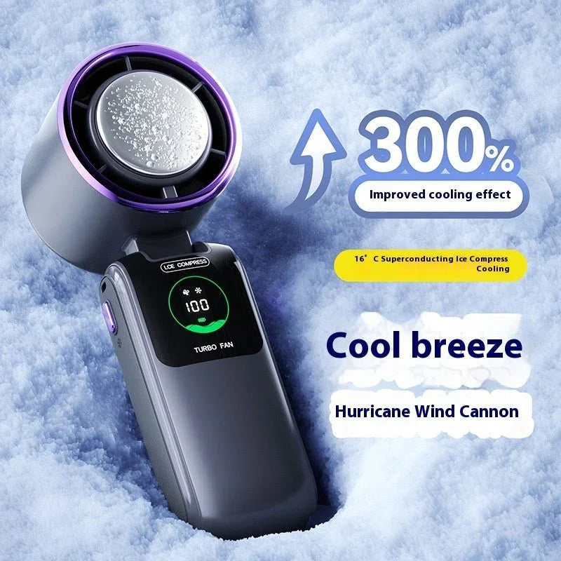 New Ice Pack High - Speed Handheld Eletirc Fan Speed Adjustable Folding Mini Fan Portable Outdoor Hanging Neck Small Fan - Show Gadgets