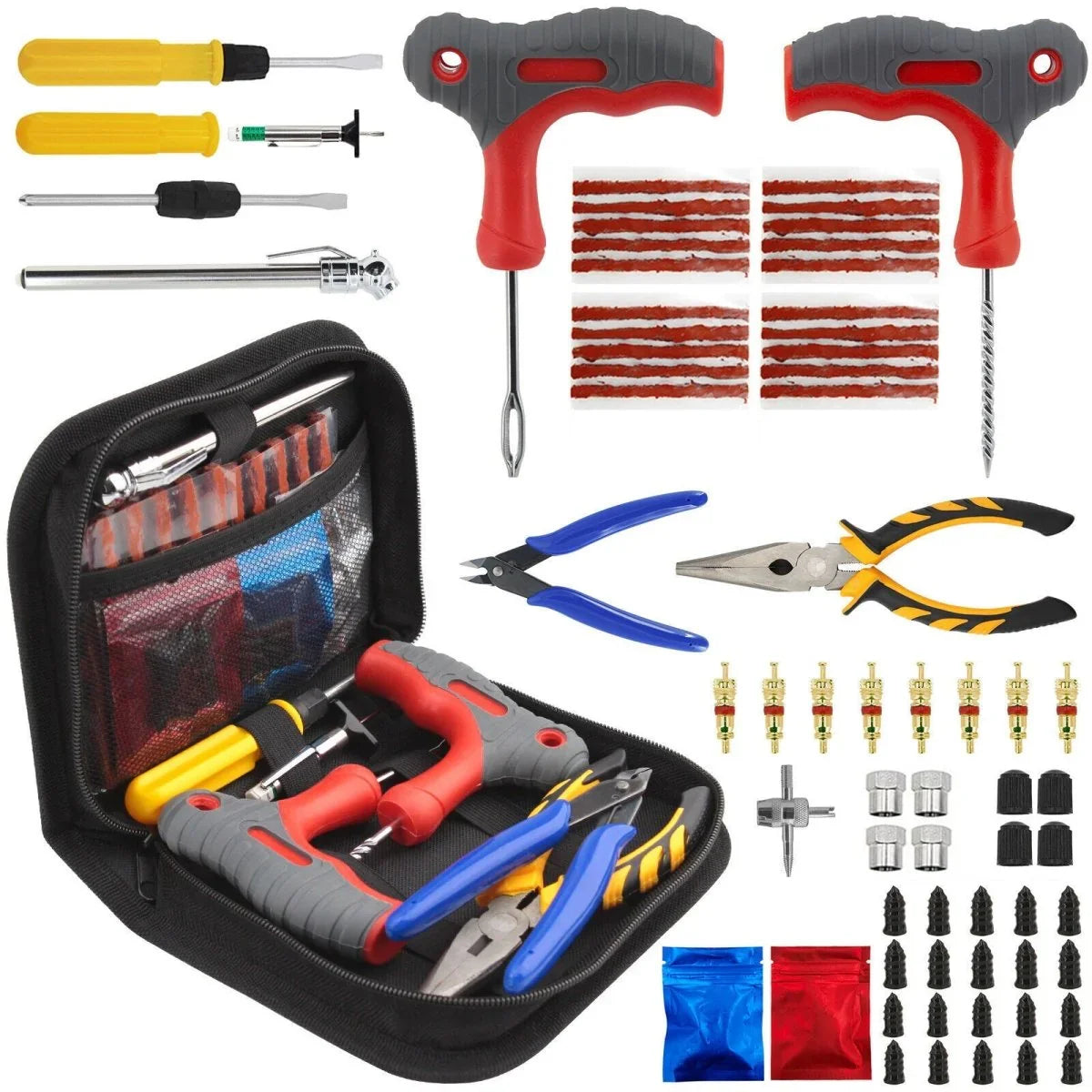65PCS TYRE PUNCTURE REPAIR TOOL KIT MOTORCYCLE CAR VAN EMERGENCY TUBELESS TIRE - Show Gadgets