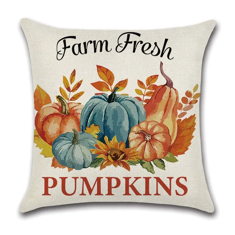 Thanksgiving Linen Pillowcase – Pumpkin Cartoon Car with Festive Wreath Design - Show Gadgets