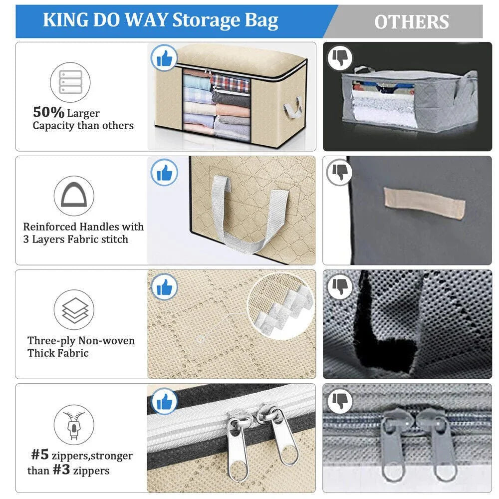 4PCS Clothes Organiser With Zip Underbed Wardrobe Cube Closet Box Organiser - Show Gadgets