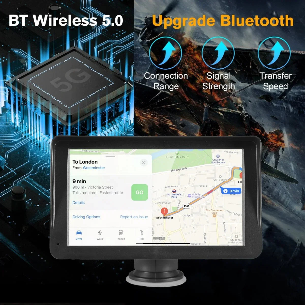 Portable Car Stereo Wireless CarPlay & Android Auto, Car Radio 7inches Touchscreen, Bluetooth5.0, Mirror Link, Maps Navigation, Voice Control, AUX Cable Vehicles - Show Gadgets