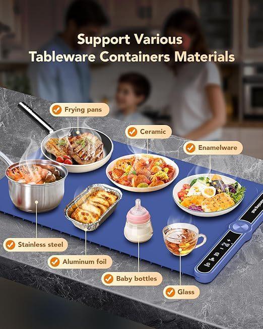 Foldable Heating Plate Mat Portable Keep Food Warm Electric Warming Mat For 8 Dishes With Time Setting - Show Gadgets