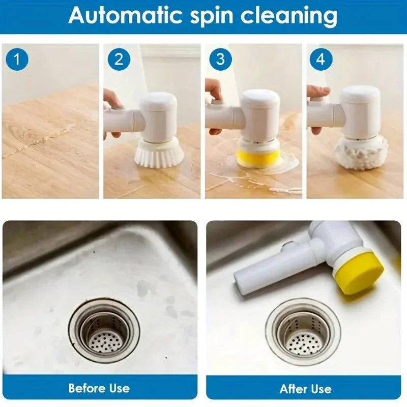1pc Electric Spin Cleaning Brush,USB Rechargeable Handheld Kitch Cleaner Coldless Rotary Brush, Power Brush Bathroom Rechargeable Brush, Automatic Rotary Power Cleaning Brush For Cleaning - Show Gadgets