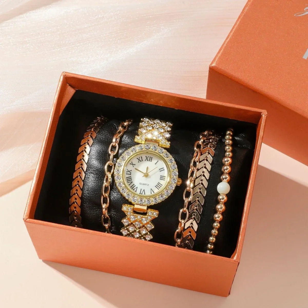Women's Thin Strap Bracelet Watch Luxury Fashion Gift Box Watch Bracelet Six - piece Set - Show Gadgets