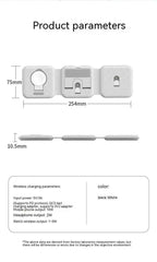 Three-in-one wireless charger in white and black for universal device charging
