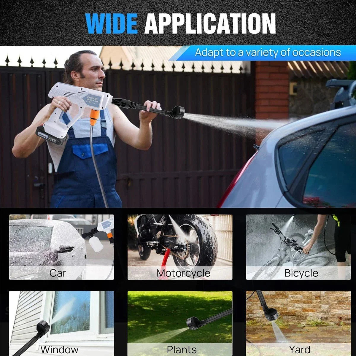Car Pressure Washer Water Cordless High Power Jet Wash Cleaner Portable 2Battery - Show Gadgets