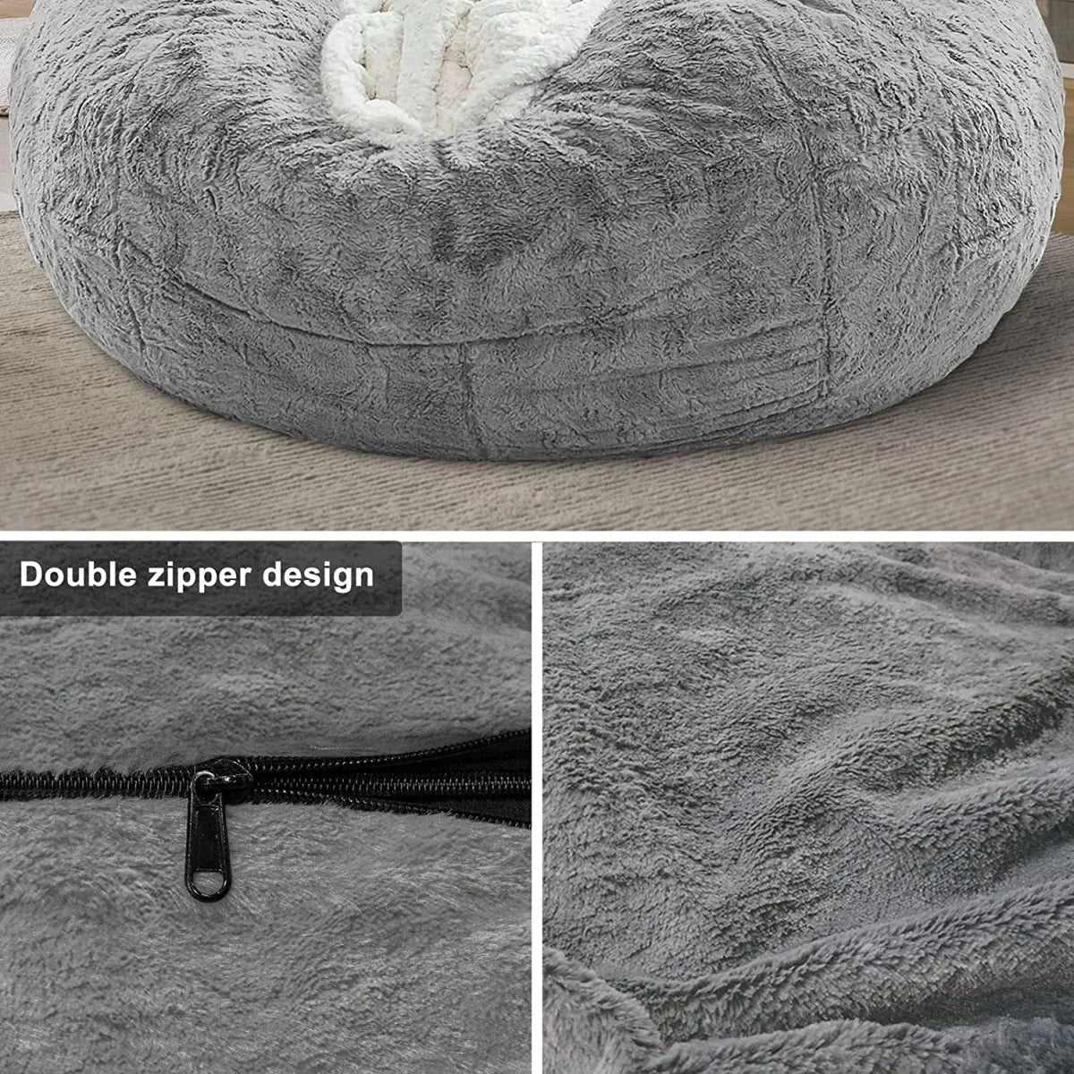 Bean Bag Chair Coverit Was Only A Cover, Not A Full Bean Bag Chair Cushion, Big Round Soft Fluffy PV Velvet Sofa Bed Cover, Living Room Furniture, Lazy Sofa Bed Cover,6ft Light Grey - Show Gadgets