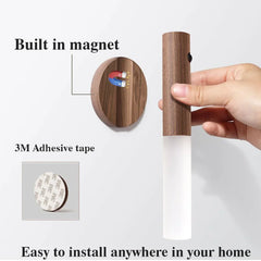 Auto LED USB Magnetic Wood Wireless Night Light Corridors Porch Lights PIR Motion Sensor Wall Light Cabinet Lamp - Show Gadgets